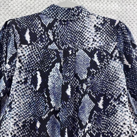 Diane von Furstenberg Top Womens 6 Black Snake Print Silk Hidden Button Front - Picture 8 of 15